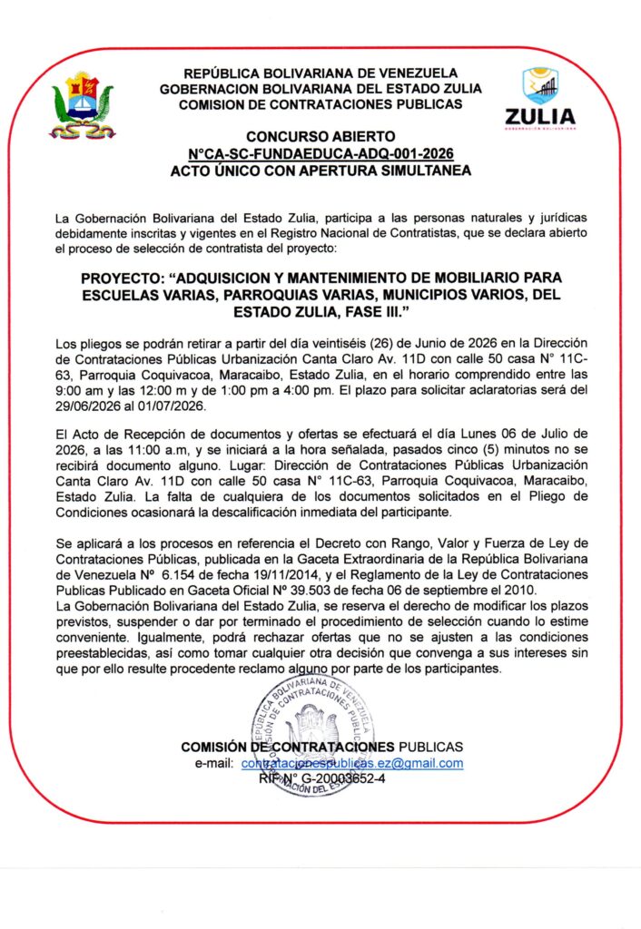 CONCURSO ABIERTON°CA-SC-FUNDAEDUCA-ADQ-001-2026ACTO ÚNICO CON APERTURA SIMULTANEA
